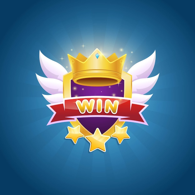 Game winner badge design with shiny crown and star award