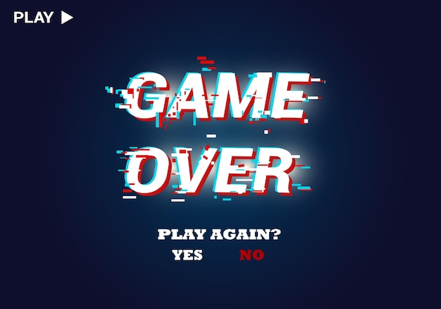 Game over with glitch effect and navy background