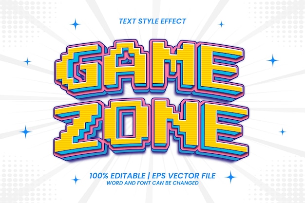 Game zone 3d flat cartoon style editable text effect