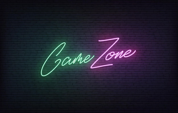 Vector game zone neon sign. glowing gaming lettering concept