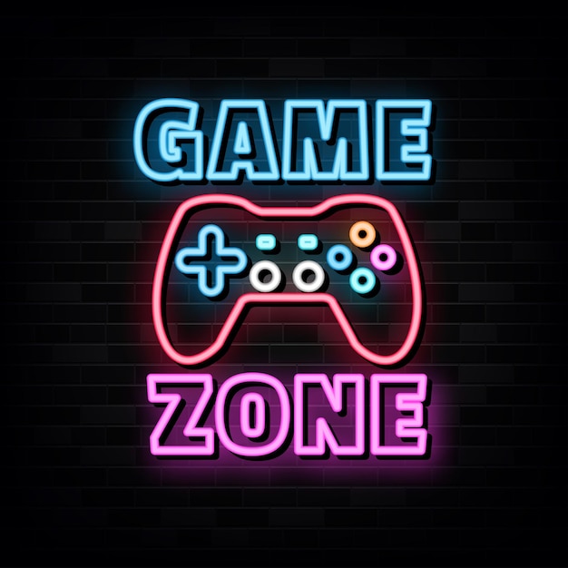 Vector game zone neonreclames vector ontwerp sjabloon neon stijl
