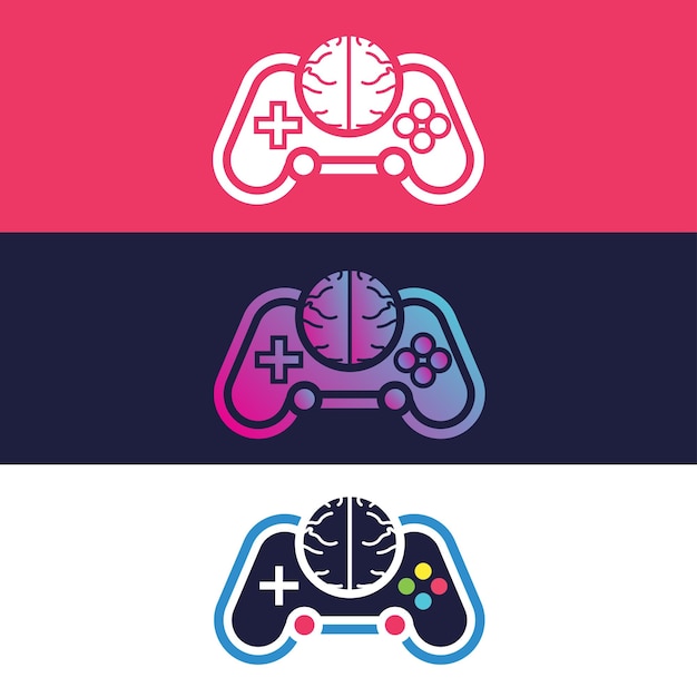 Illustrazione vettoriale del design del logo del gamepad e del cervello