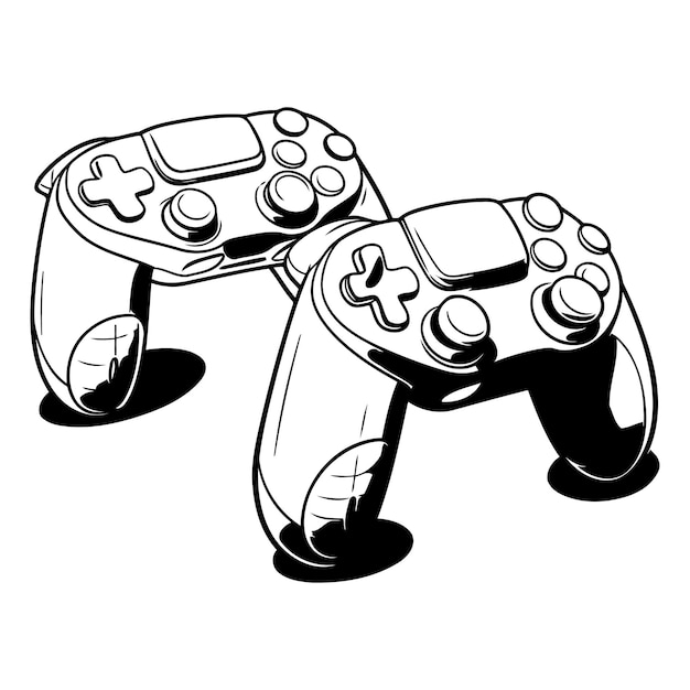 Vector gamepad isolated on white background black and white vector illustration