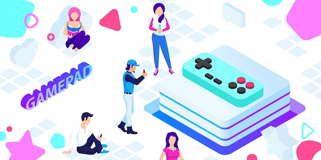 Gamepad isometrisch ontwerppictogram Vectorwebillustratie 3d kleurrijk concept