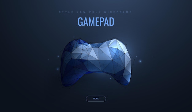 Vettore gamepad. stile wireframe basso poli. e-learning a distanza. concetto di giochi per computer. estratto poligonale isolato su sfondo scuro. vettore