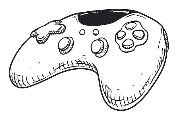 Gamepad of gamecontroller in handgetekende stijl met joypad-knoppen en -sticks