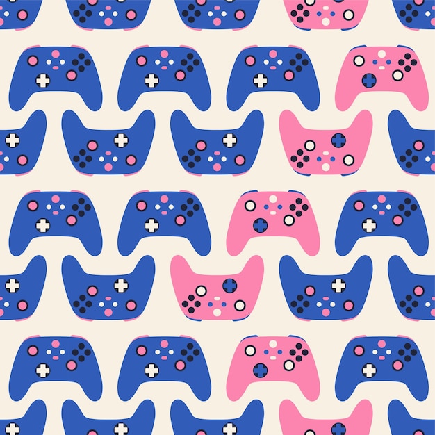 Gamepad pattern Seamless texture with doodle video game console controllers Vector print