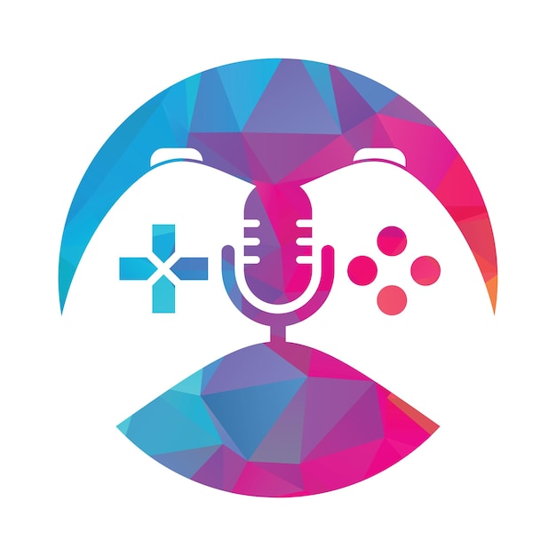 Vettore modello di design del logo del gamepad e del podcast