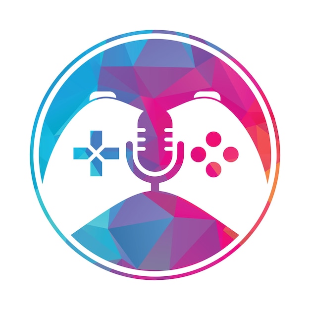 Vettore modello di design del logo del gamepad e del podcast