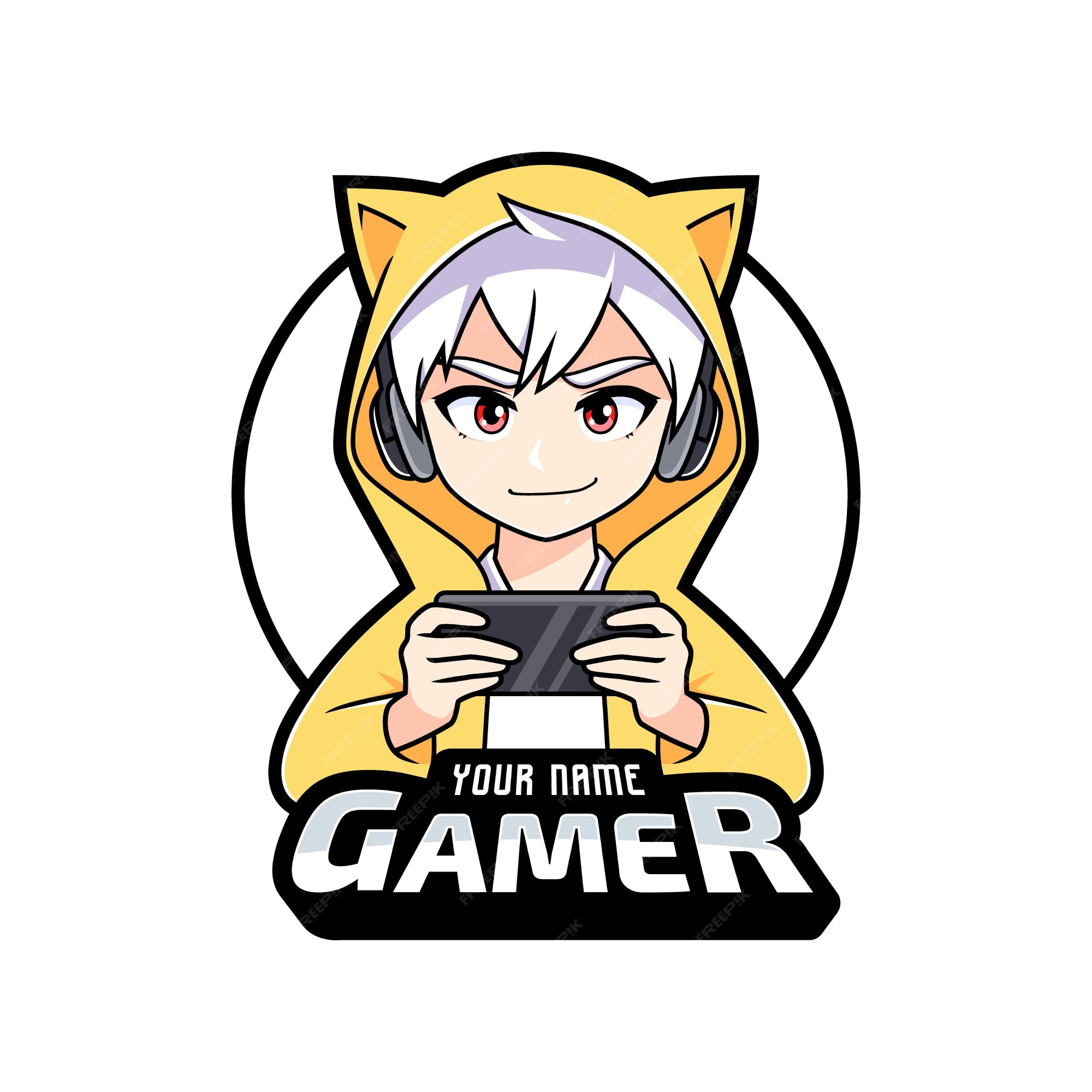 Premium Vector  Gamer anime boy playing on smart phone esport logo