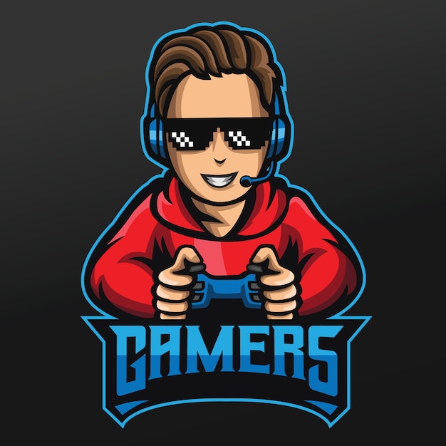 Gamer Boy mascotte Sport afbeelding ontwerp voor Logo Esport Gaming Team Squad