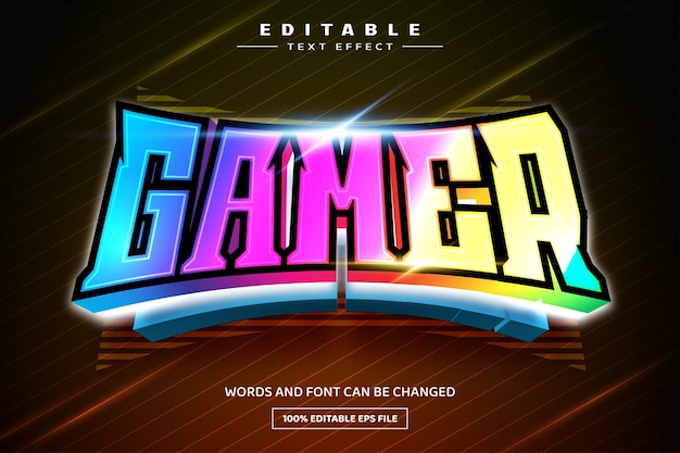 Vector gamer colorful 3d editable text effect template