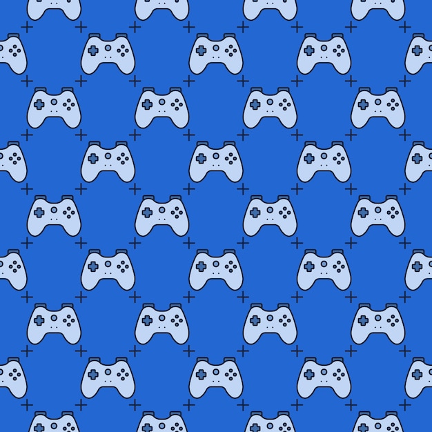 Gamer game controller vector gamepad colored blue seamless pattern