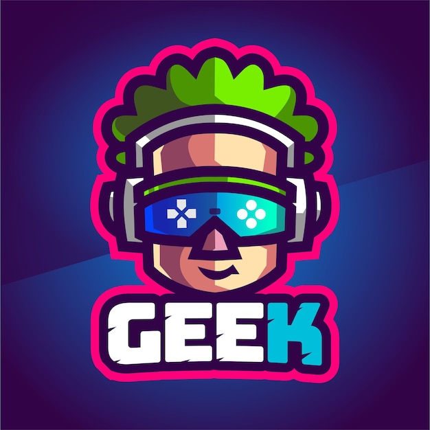 Vettore logo di gioco mascotte colorato gamer geek