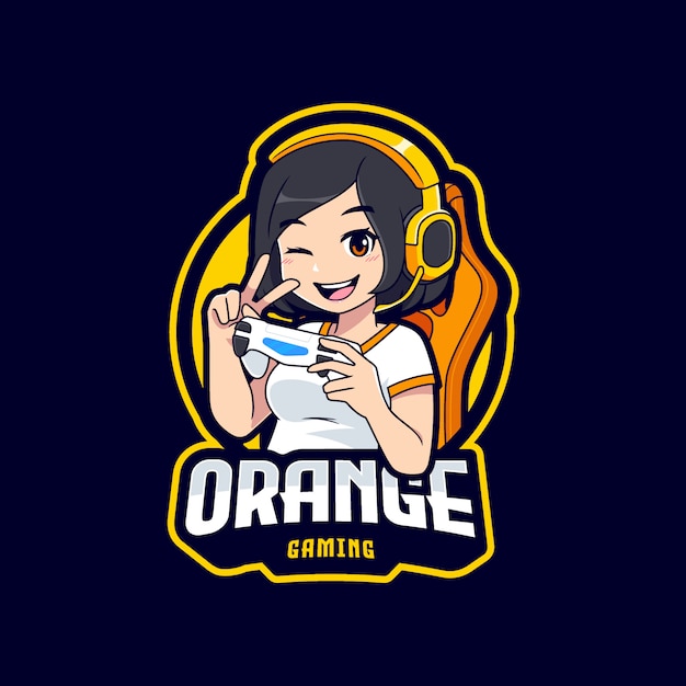 Vector gamer girl character esport logo template