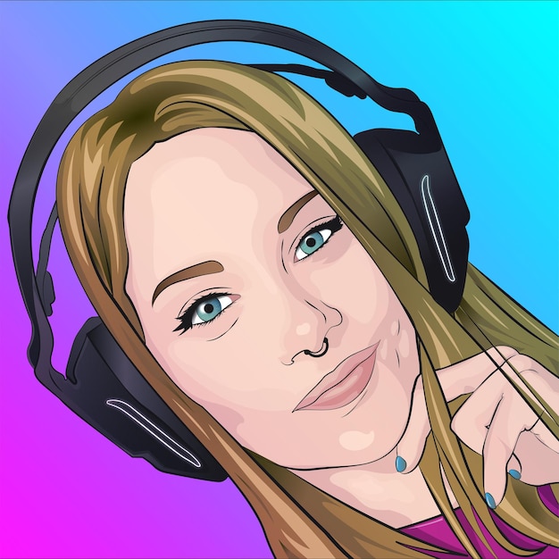 Vector gamer girl drawing illustration