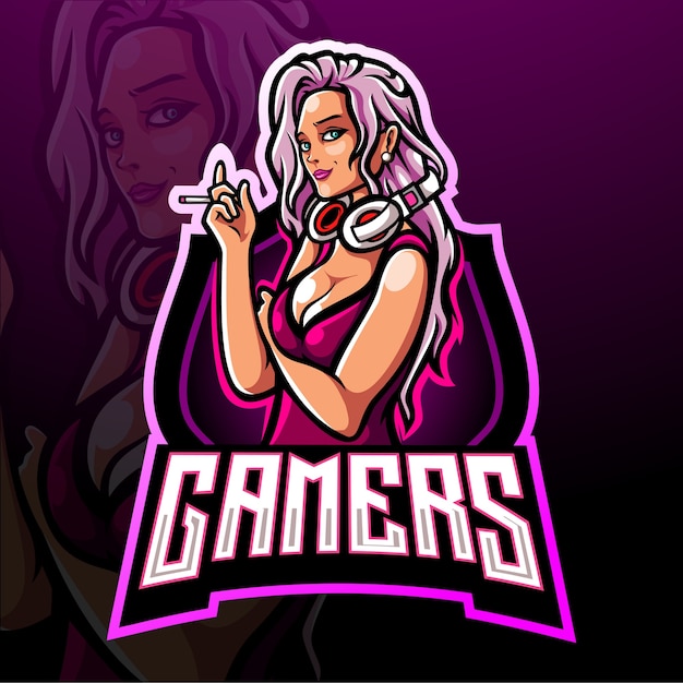 Vector gamer girl esport logo mascot design