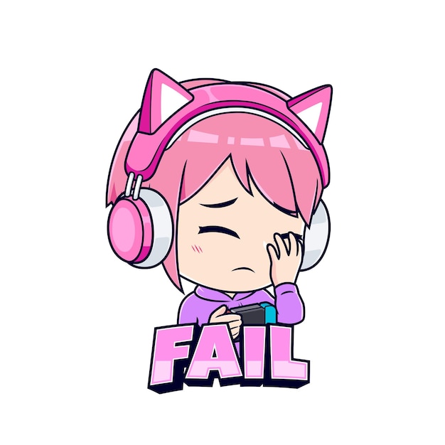 벡터 게이머 소녀 실패 표현 스티커 게임 마스코트 로고