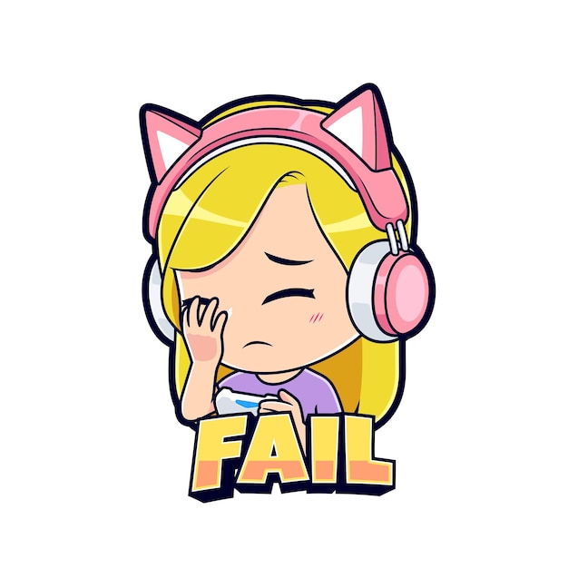 벡터 게이머 소녀 실패 표현 스티커 게임 마스코트 로고