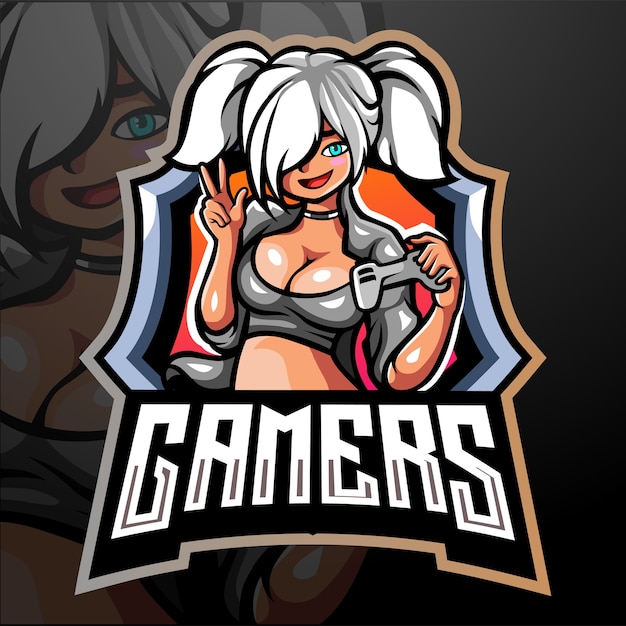 Design del logo esport della mascotte delle ragazze del giocatore