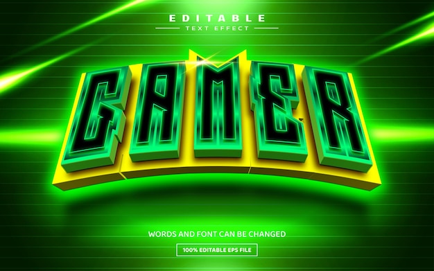 Gamer green glow 3D editable text effect template