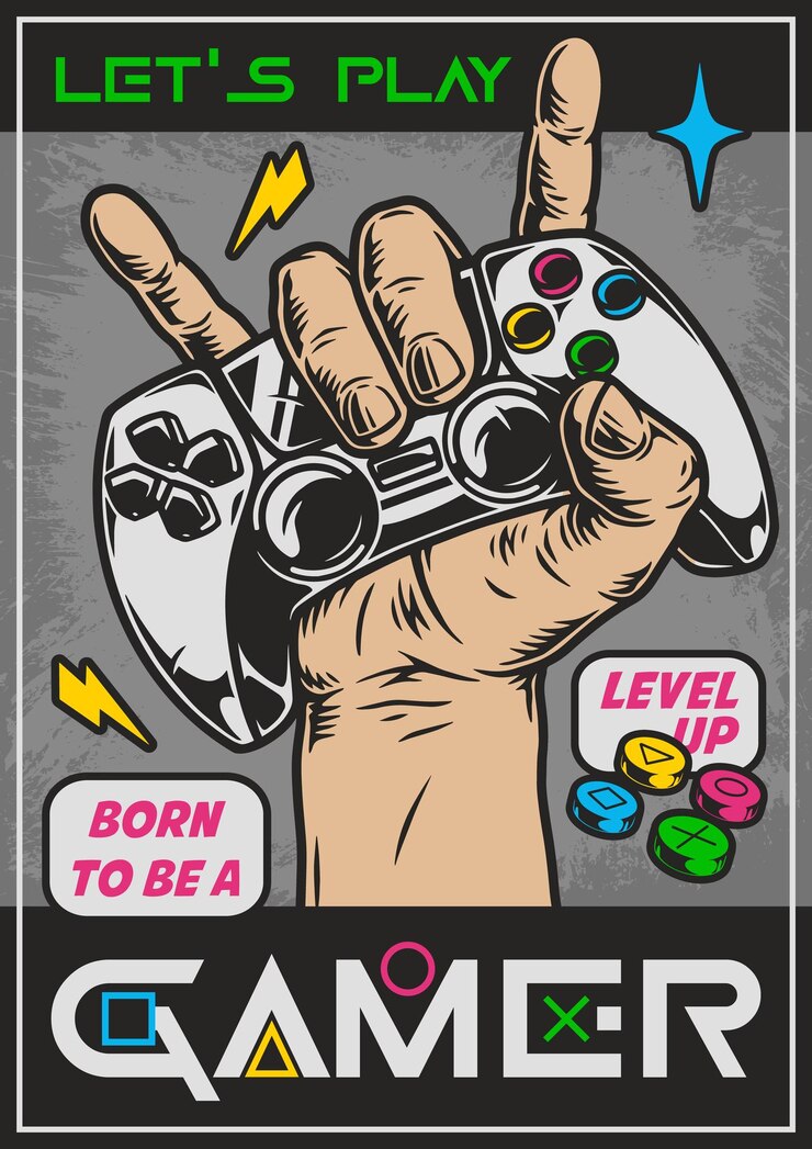 Vector gamer hobby colorful vintage sticker