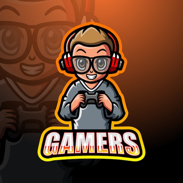 Gamer jongen mascotte esport illustratie