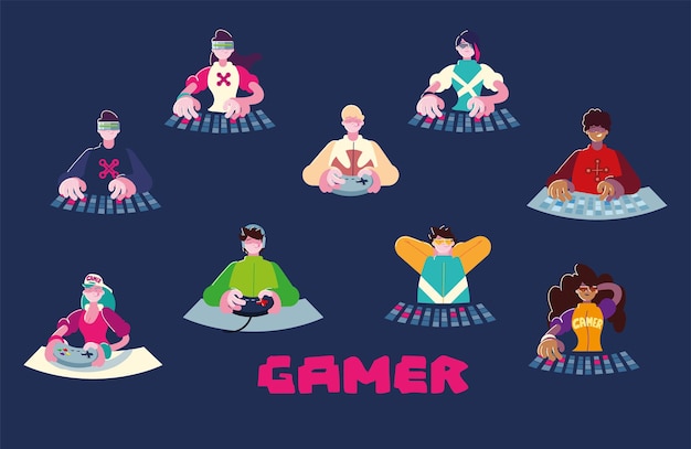 Gamer karakter cartoon mannen vrouwen