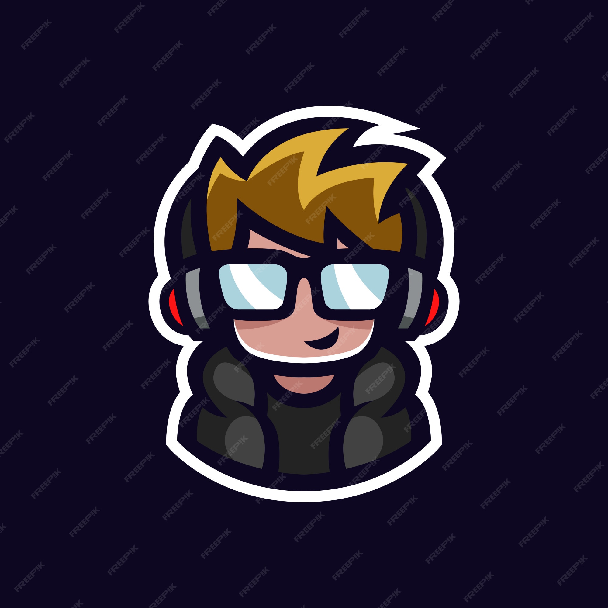 Premium Vector  Gamer mascot geek boy esports logo avatar with headphones  and glasses cartoon character