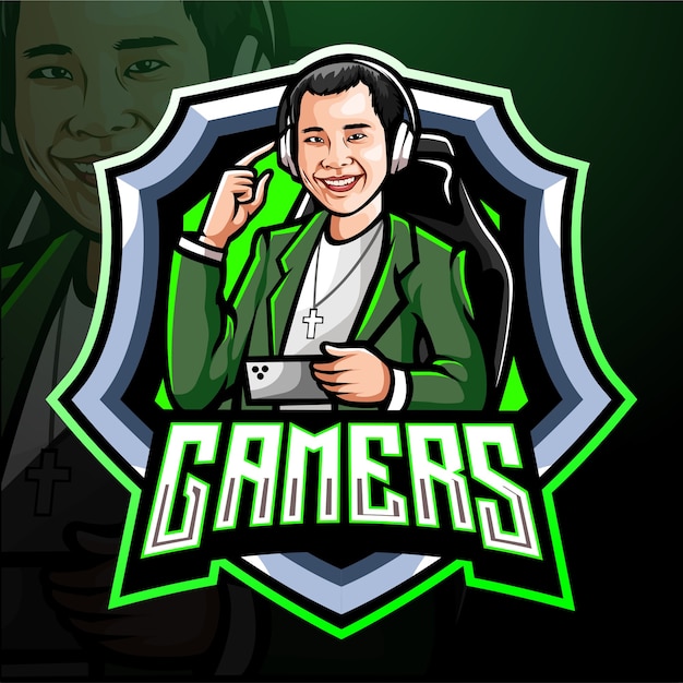 Gamer mascotte esport logo ontwerp