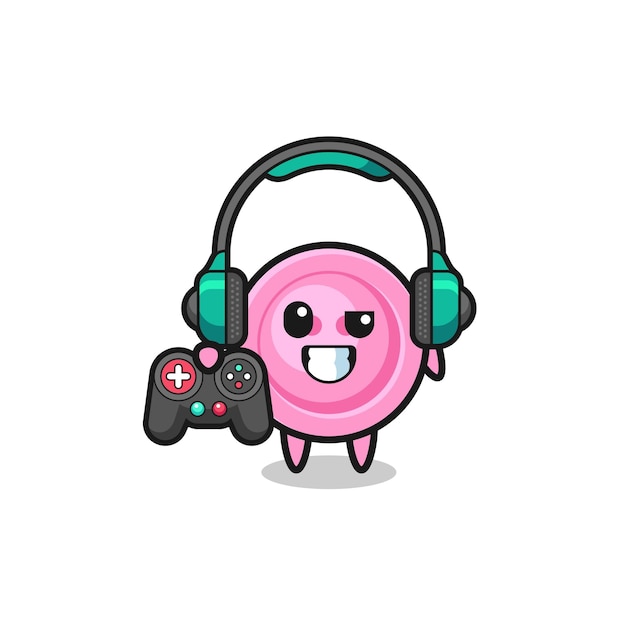 Gamer-mascotte met kledingknop met een schattig ontwerp van een gamecontroller