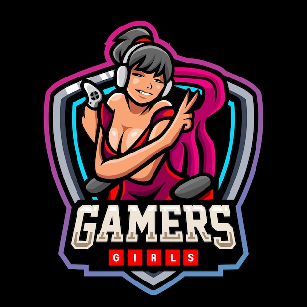 Gamer meisjes mascotte esport logo ontwerp