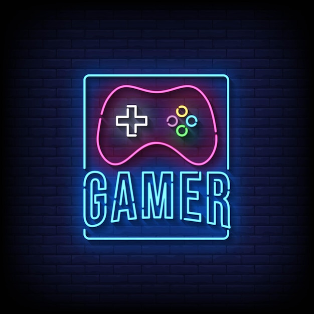 Gamer insegne al neon stile testo vettore