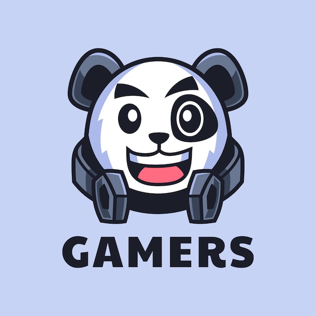 Gamer panda cartoon logo design