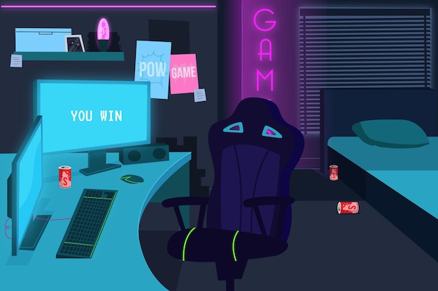 Vector gamer room illustration