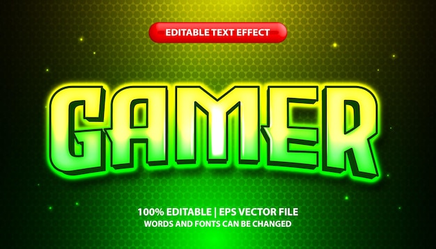 Gamer text editable 3d text effect style futuristic green neon glow effect cartoon text style