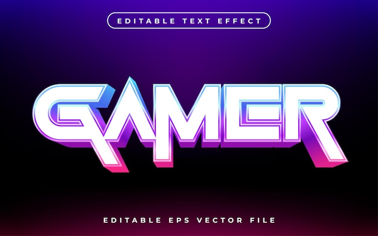 Vector gamer text effect editable video cover and banner text style 3d typography template