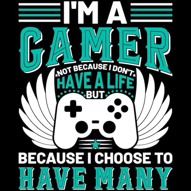 Gamer typografie T-shirt Design met bewerkbare vectorafbeelding.