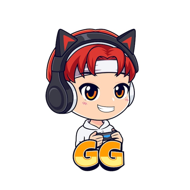 Vector gamer vechter jongen stripfiguur mascotte logo vector