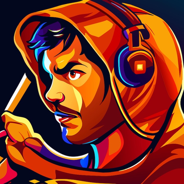 Vector gamer wearing hoodie playing vector illustration