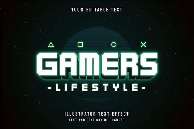 Vector gamers lifestyle,3d editable text effect green gradation neon text style