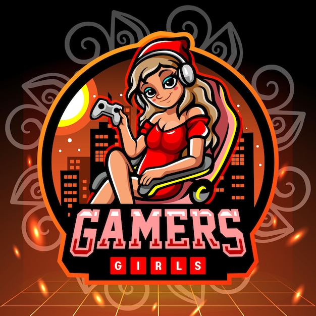 Gamers meisje mascotte. esport logo ontwerp