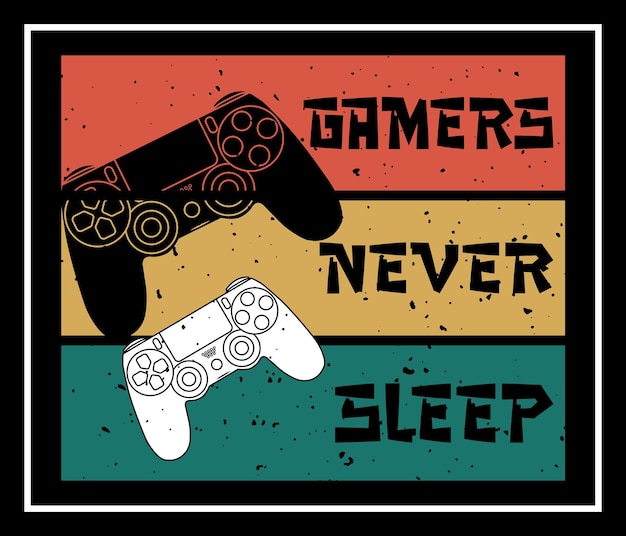 Вектор Дизайн футболки «геймеры никогда не спят» для любителей игр
