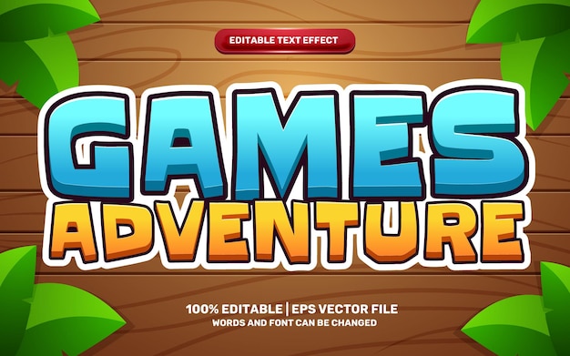 Games adventure cartoon comic game 3d editable text effect