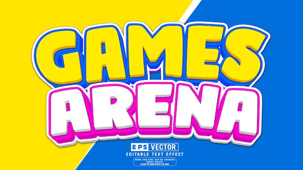 Games arena 3d editable text effect vector with background