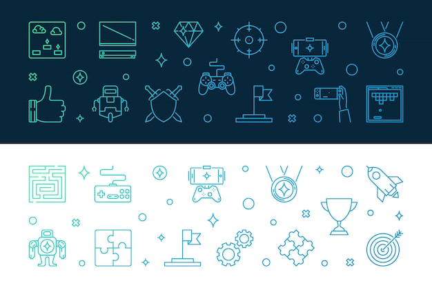 Vector games colored outline icon set