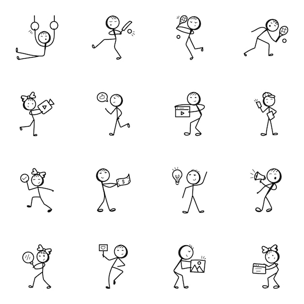 Vector games en media doodle stick figure-pictogrammen