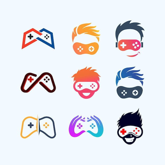 Дизайн символов коллекции логотипов игр для бизнеса