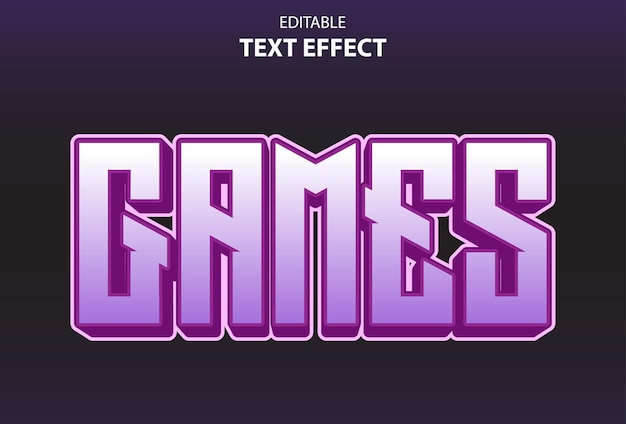 Games text effect with purple color 3d style for template