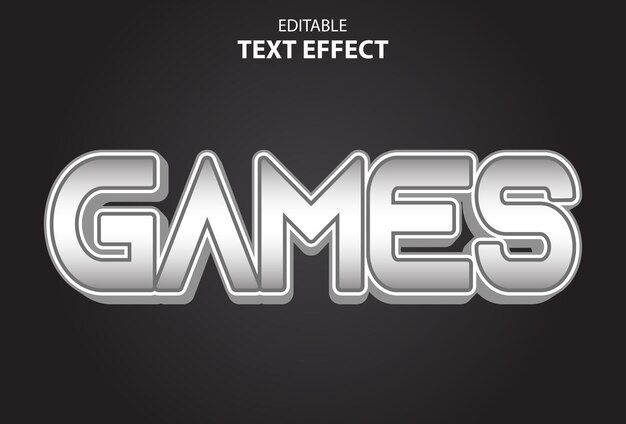 Games text effect with silver color editable